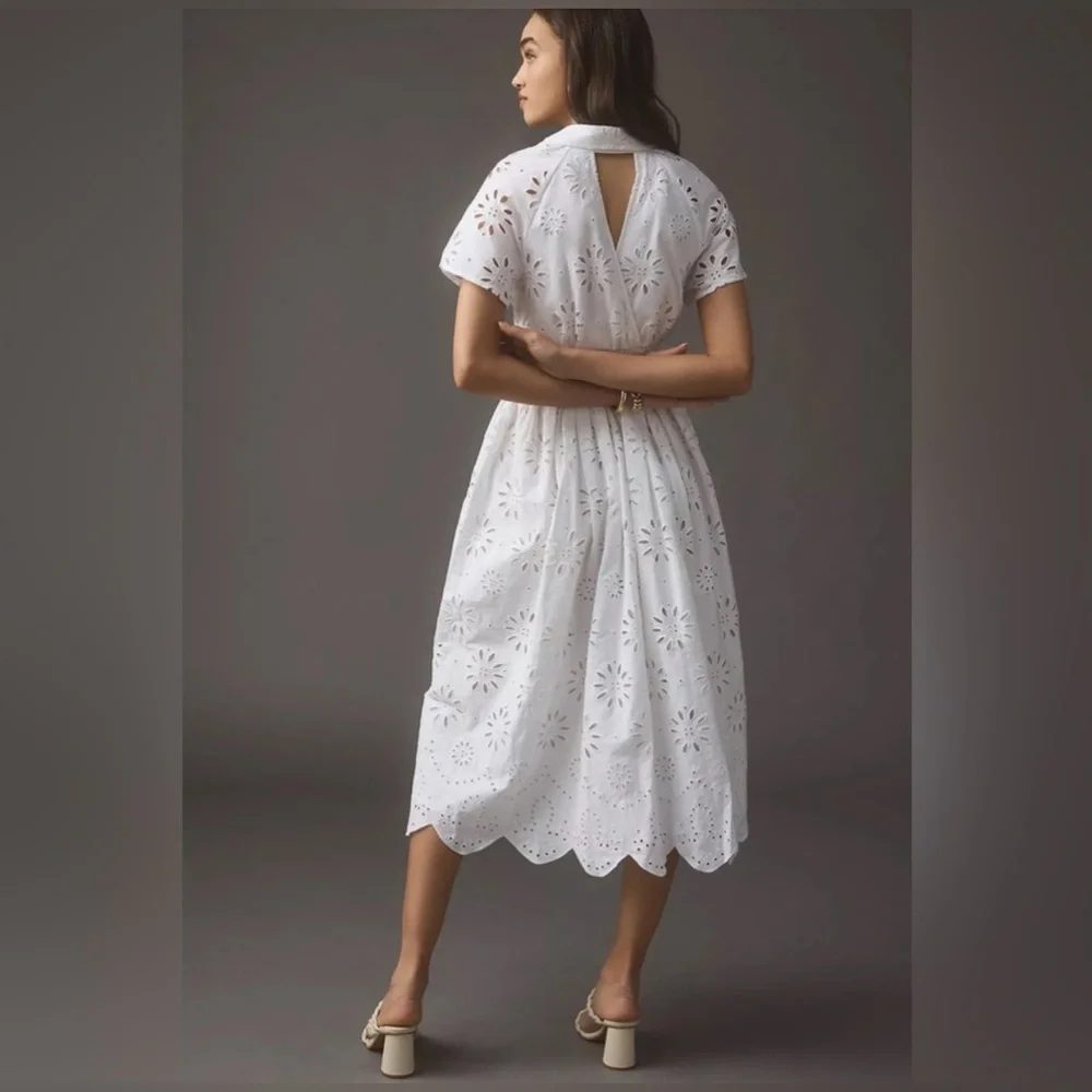 Anthropologie Eyelet Shirt Midi Dress, SMALL NWOT - Picture 4 of 10